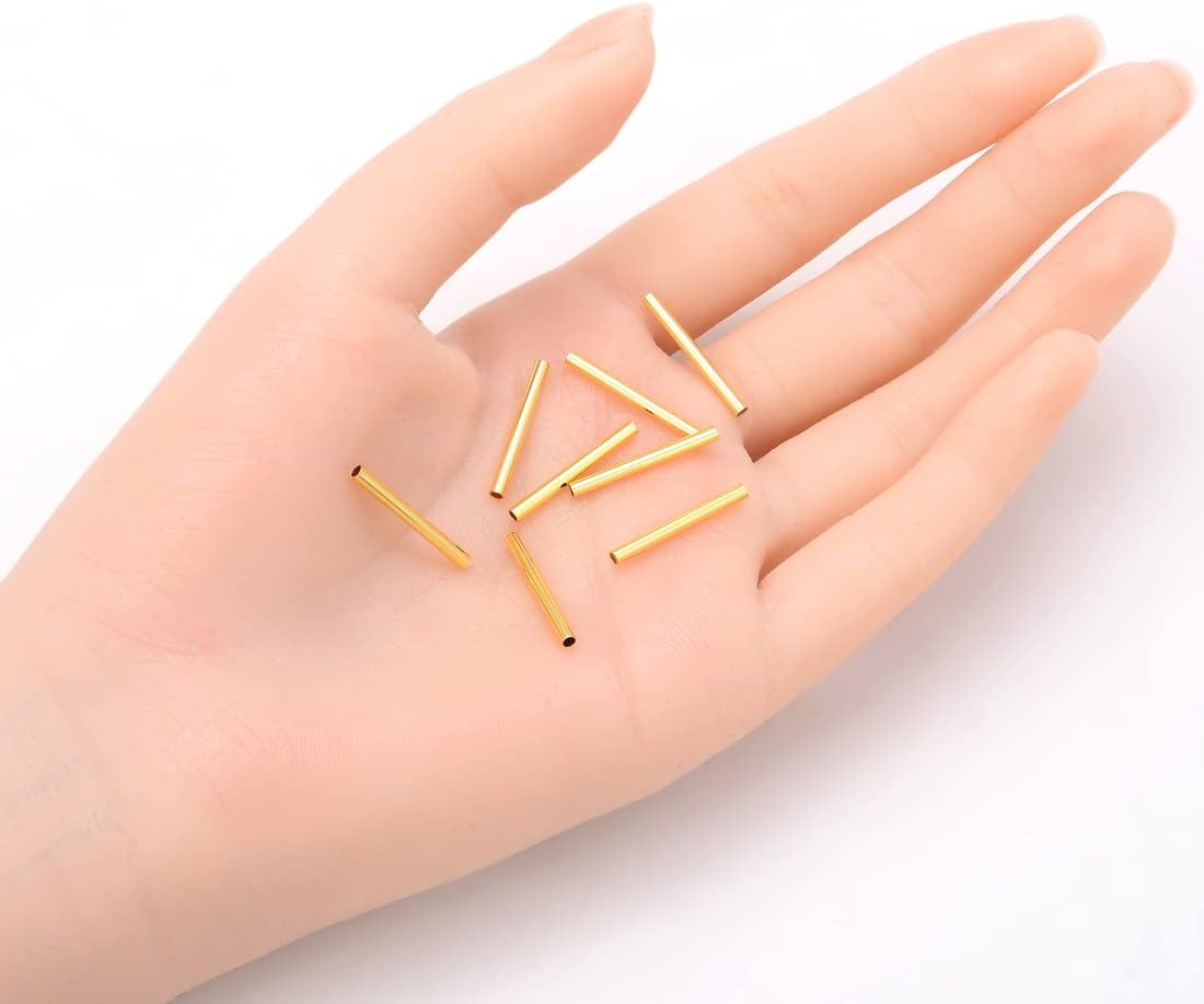 100pcs Adabele Tarnish Resistant Gold Straight Tube Beads 10mm, Hole 1.2mm | Premium 18K Yellow Gold Plated, Sleek Hollow Metal Straight Pipes Spacer Tubes for Craft Jewelry Making Bracelets