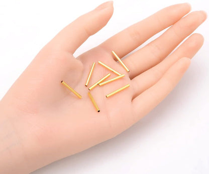 100pcs Adabele Tarnish Resistant Gold Straight Tube Beads 10mm, Hole 1.2mm | Premium 18K Yellow Gold Plated, Sleek Hollow Metal Straight Pipes Spacer Tubes for Craft Jewelry Making Bracelets