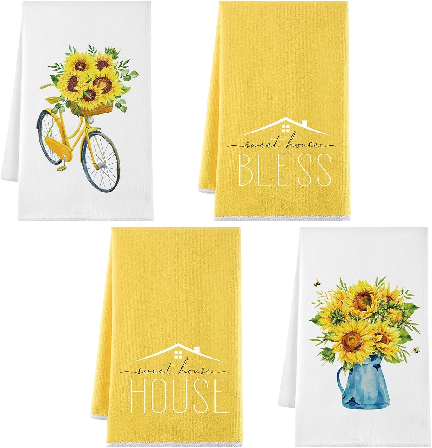 4 Pcs Summer Hand Towel Sunflower Kitchen Towels Kitchen Sets Yellow Seasonal Summer Decoration Tea Dish Cloth for Bathroom Decor Housewarming Gifts,16 x 24 Inch