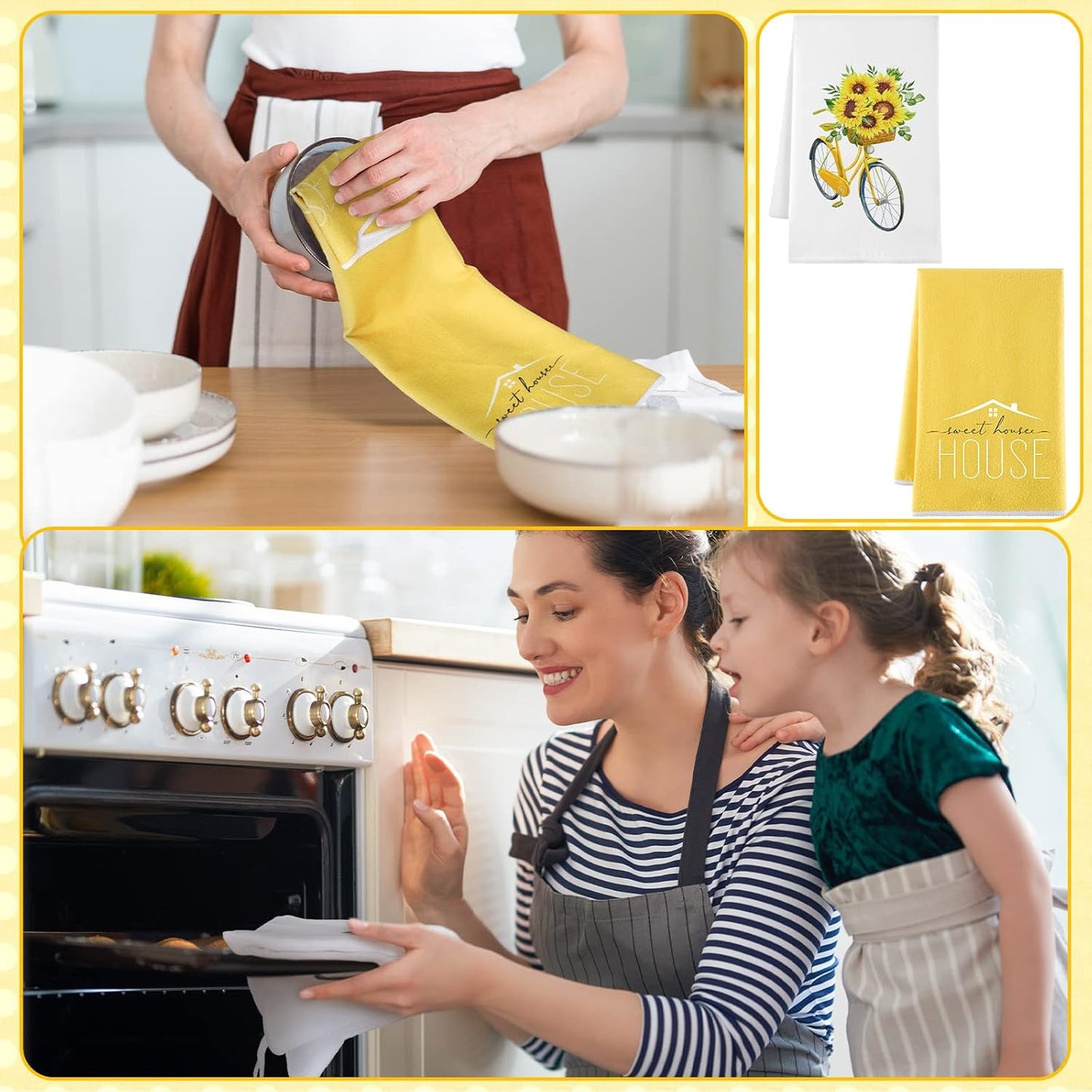 4 Pcs Summer Hand Towel Sunflower Kitchen Towels Kitchen Sets Yellow Seasonal Summer Decoration Tea Dish Cloth for Bathroom Decor Housewarming Gifts,16 x 24 Inch