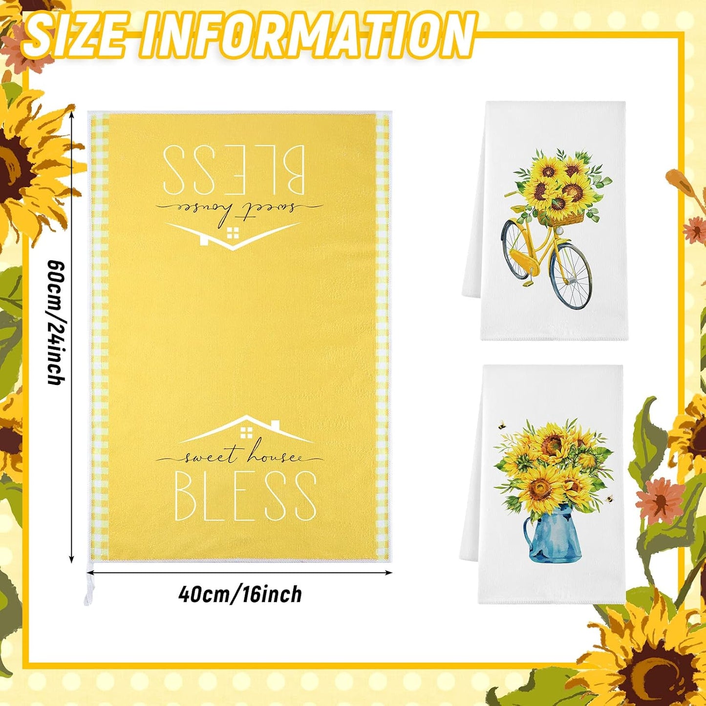 4 Pcs Summer Hand Towel Sunflower Kitchen Towels Kitchen Sets Yellow Seasonal Summer Decoration Tea Dish Cloth for Bathroom Decor Housewarming Gifts,16 x 24 Inch