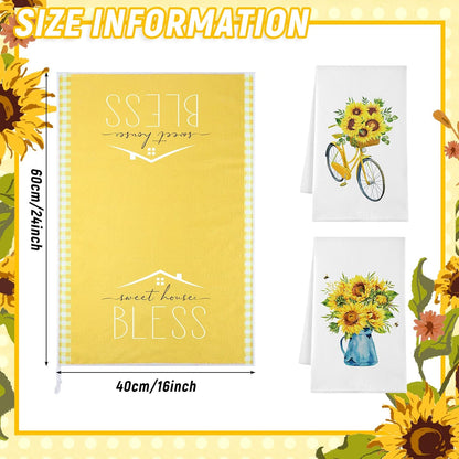 4 Pcs Summer Hand Towel Sunflower Kitchen Towels Kitchen Sets Yellow Seasonal Summer Decoration Tea Dish Cloth for Bathroom Decor Housewarming Gifts,16 x 24 Inch
