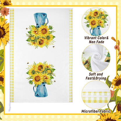 4 Pcs Summer Hand Towel Sunflower Kitchen Towels Kitchen Sets Yellow Seasonal Summer Decoration Tea Dish Cloth for Bathroom Decor Housewarming Gifts,16 x 24 Inch