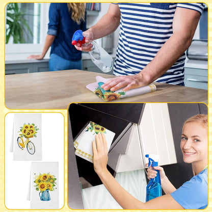 4 Pcs Summer Hand Towel Sunflower Kitchen Towels Kitchen Sets Yellow Seasonal Summer Decoration Tea Dish Cloth for Bathroom Decor Housewarming Gifts,16 x 24 Inch