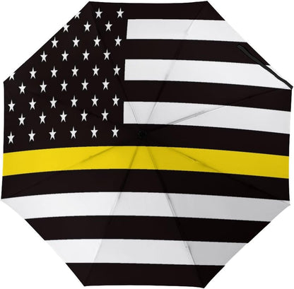Thin Yellow Gold Line U.S.A Flag Compact Umbrella 3 Folding Windproof Automatic Umbrellas Portable Travel Accessories