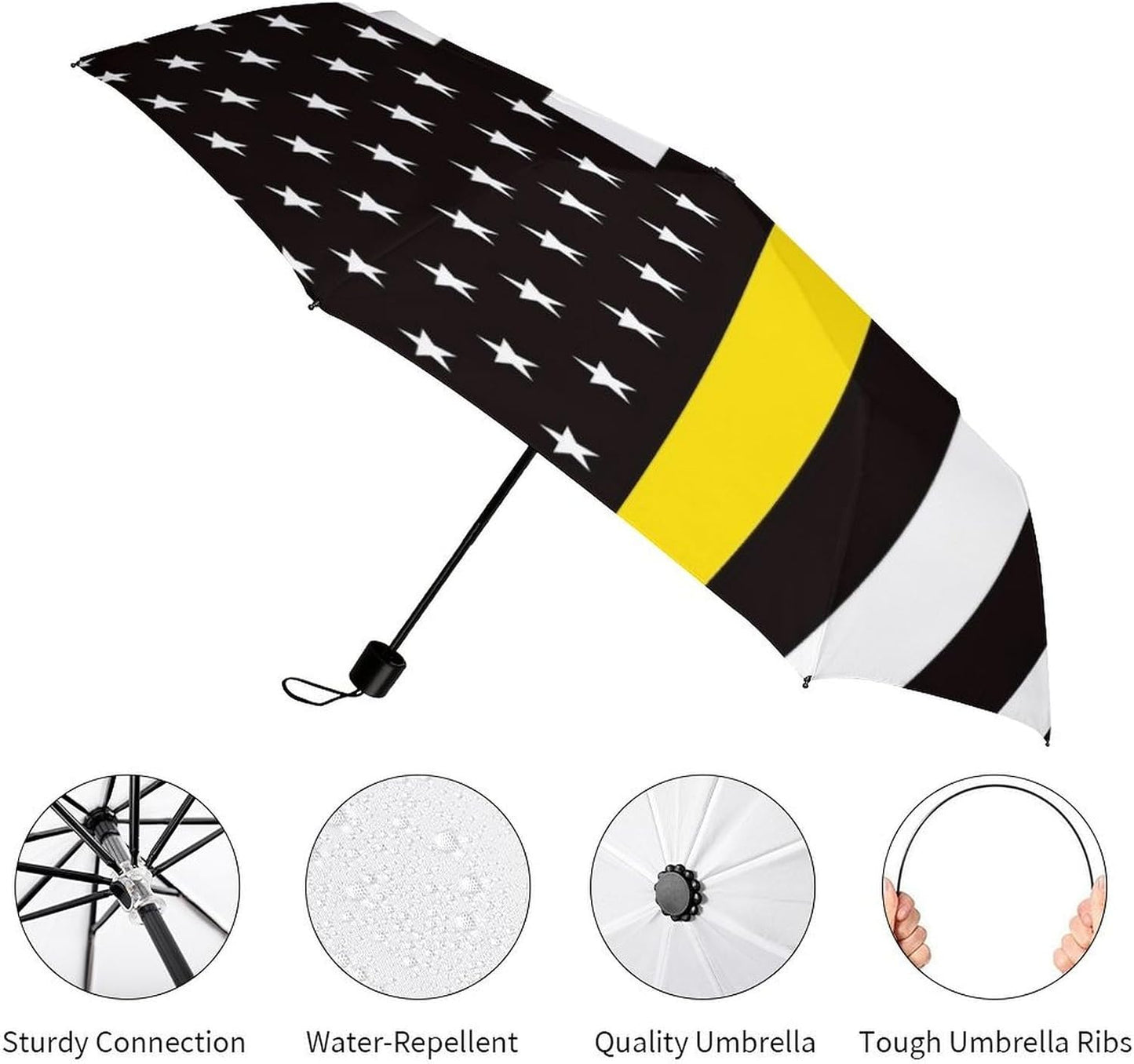 Thin Yellow Gold Line U.S.A Flag Compact Umbrella 3 Folding Windproof Automatic Umbrellas Portable Travel Accessories