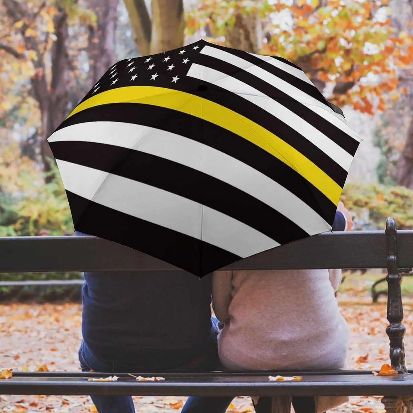 Thin Yellow Gold Line U.S.A Flag Compact Umbrella 3 Folding Windproof Automatic Umbrellas Portable Travel Accessories