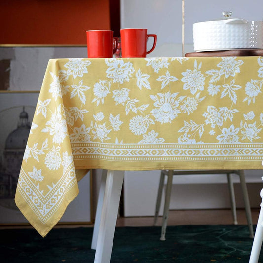 Rectangle Spring Tablecloth Printed Flower Grass and Vintage Floral Patterns Table Cloth for Easter Tablecloth Picnic Outdoor Home Holiday Long Dining Kitchen (Yellow, 60 x 84 Inch)