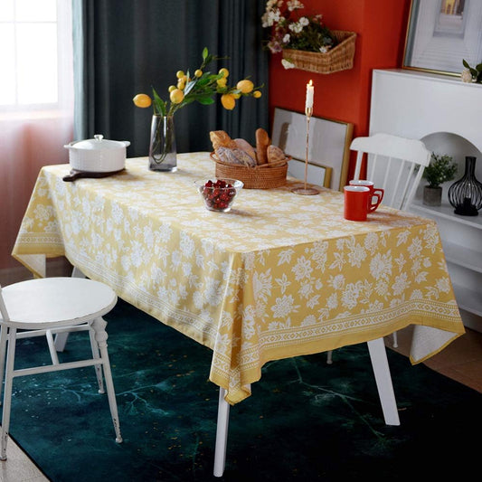 Rectangle Spring Tablecloth Printed Flower Grass and Vintage Floral Patterns Table Cloth for Easter Tablecloth Picnic Outdoor Home Holiday Long Dining Kitchen (Yellow, 60 x 84 Inch)
