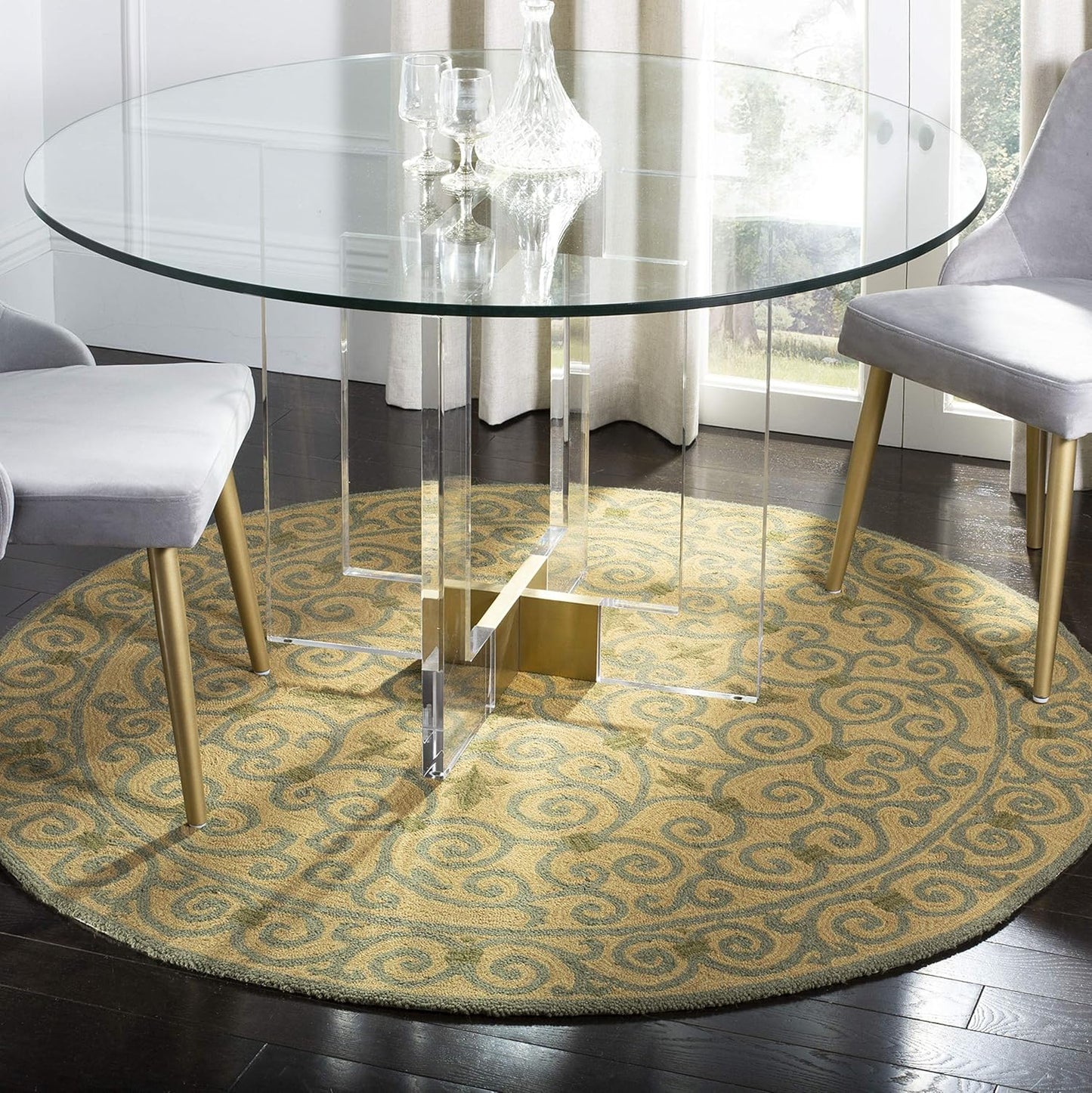 Chelsea Collection Area Rug - 3' Round, Yellow & Light Green, Hand-Hooked French Country Wool, Ideal for High Traffic Areas in Living Room, Bedroom (HK11G)