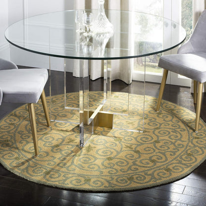 Chelsea Collection Area Rug - 3' Round, Yellow & Light Green, Hand-Hooked French Country Wool, Ideal for High Traffic Areas in Living Room, Bedroom (HK11G)