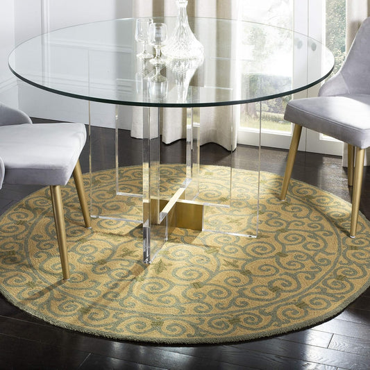 Chelsea Collection Area Rug - 3' Round, Yellow & Light Green, Hand-Hooked French Country Wool, Ideal for High Traffic Areas in Living Room, Bedroom (HK11G)