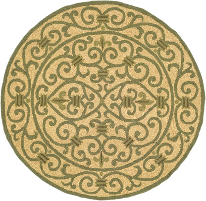Chelsea Collection Area Rug - 3' Round, Yellow & Light Green, Hand-Hooked French Country Wool, Ideal for High Traffic Areas in Living Room, Bedroom (HK11G)