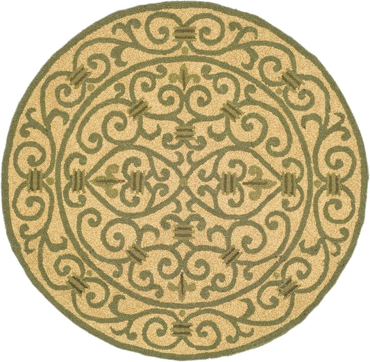 Chelsea Collection Area Rug - 3' Round, Yellow & Light Green, Hand-Hooked French Country Wool, Ideal for High Traffic Areas in Living Room, Bedroom (HK11G)