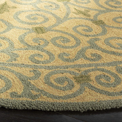 Chelsea Collection Area Rug - 3' Round, Yellow & Light Green, Hand-Hooked French Country Wool, Ideal for High Traffic Areas in Living Room, Bedroom (HK11G)