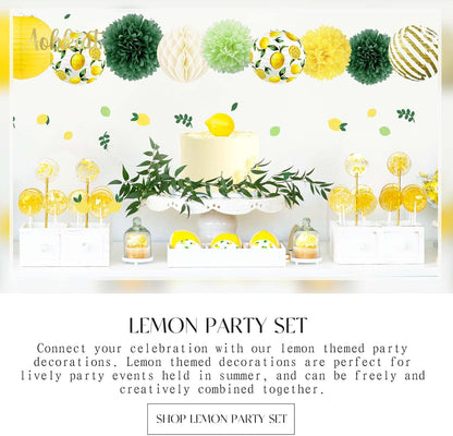 Lemon Party Decorations Kit,12PCS for Sumer Baby Shower | with Yellow Green Lemon Pattern Paper Lanterns and Pom Poms Flowers,Confetti for Birthday,Bridal Showers,Wedding