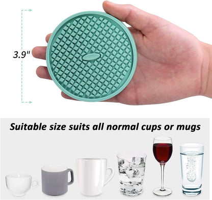 Silicone Coasters [6 Pack] Thickened Drink Coasters with Holder - Cup Mat - Non-Slip, Non-stick, Stay Put, Deep Tray - Prevents Furniture and Tabletop Damages(Yellow)