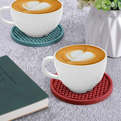 Silicone Coasters [6 Pack] Thickened Drink Coasters with Holder - Cup Mat - Non-Slip, Non-stick, Stay Put, Deep Tray - Prevents Furniture and Tabletop Damages(Yellow)