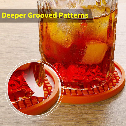 Silicone Coasters [6 Pack] Thickened Drink Coasters with Holder - Cup Mat - Non-Slip, Non-stick, Stay Put, Deep Tray - Prevents Furniture and Tabletop Damages(Yellow)