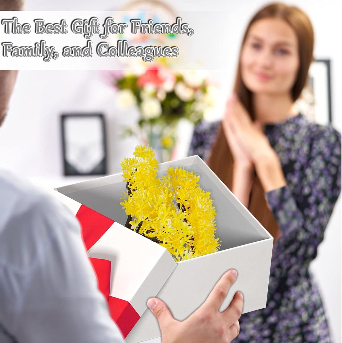 Mini Artificial Bonsai Tree with Cement Pot Home Decor, Yellow | No Water Needed, Decoration for Home Office Desk