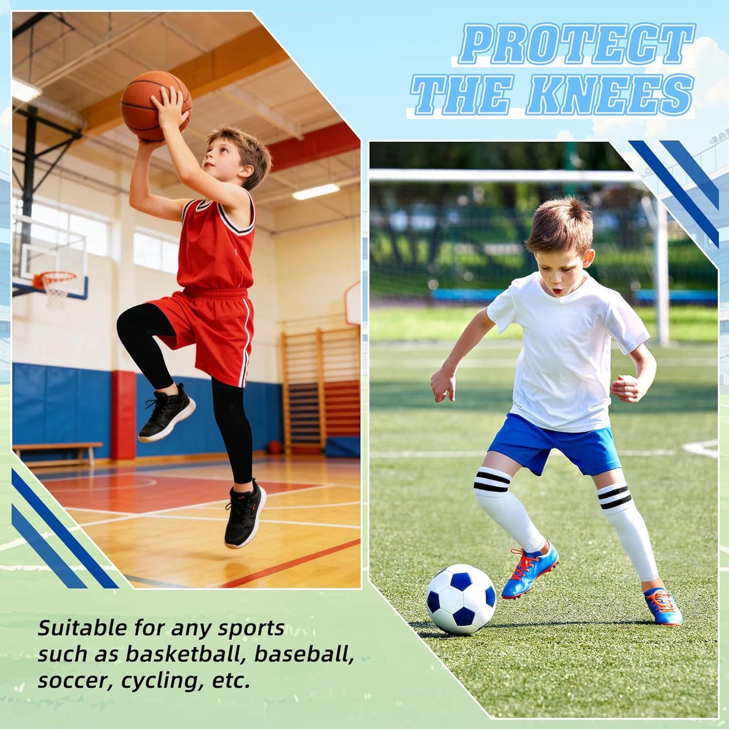 Heavyweight Big Kids Soccer Leg Sleeves 16.53inch Mesh Youth Knee Guards Elastic Leg Gaiter for Boys Girls