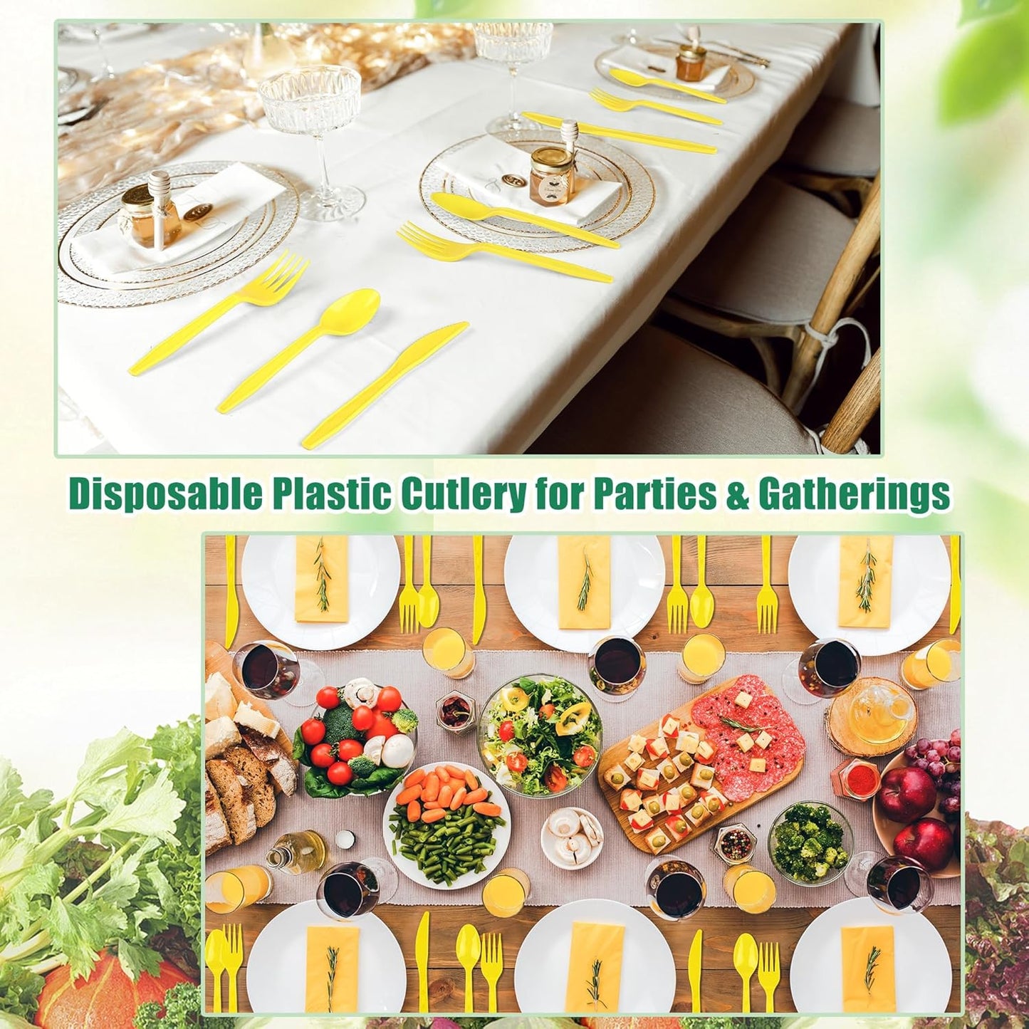 90 Pieces Yellow Plastic Cutlery Set Disposable Plastic Utensils Heavy Duty Flatware Set Includes 30 Knives 30 Forks 30 Spoons for Birthday Wedding Party, Picnic