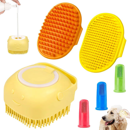 6PCS Dog Bath Brush & Dog Toothbrush | Adjustable Handle Shampoo Brush & Scrubber for Short & Long Haired Dogs & Cats | Effectively Solve Odor & Stain Removal Problems (Orange Yellow Yellow)