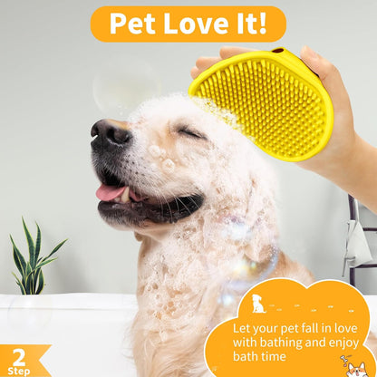 6PCS Dog Bath Brush & Dog Toothbrush | Adjustable Handle Shampoo Brush & Scrubber for Short & Long Haired Dogs & Cats | Effectively Solve Odor & Stain Removal Problems (Orange Yellow Yellow)