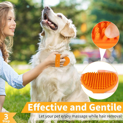 6PCS Dog Bath Brush & Dog Toothbrush | Adjustable Handle Shampoo Brush & Scrubber for Short & Long Haired Dogs & Cats | Effectively Solve Odor & Stain Removal Problems (Orange Yellow Yellow)