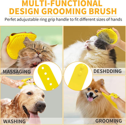 6PCS Dog Bath Brush & Dog Toothbrush | Adjustable Handle Shampoo Brush & Scrubber for Short & Long Haired Dogs & Cats | Effectively Solve Odor & Stain Removal Problems (Orange Yellow Yellow)