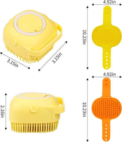 6PCS Dog Bath Brush & Dog Toothbrush | Adjustable Handle Shampoo Brush & Scrubber for Short & Long Haired Dogs & Cats | Effectively Solve Odor & Stain Removal Problems (Orange Yellow Yellow)
