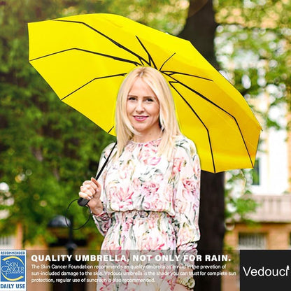 USA Folding Umbrella 10 Ribs Compact Travel Umbrella with Teflon Coating, Automatic Umbrellas Anti UV Coating Folding Umbrellas, Yellow
