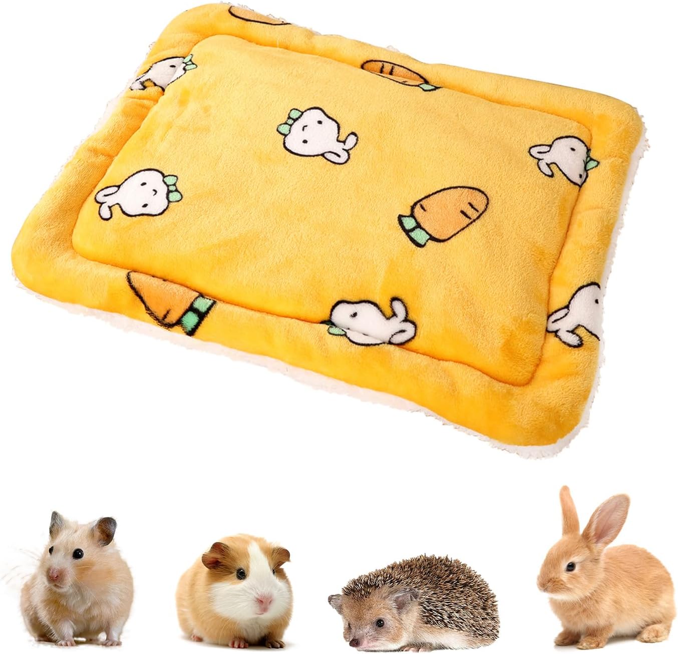 Bunny Bed for Rabbits Indoor - Soft Washable Guinea Pig Bed with Cashmere Pellets Multi-Size Small Animal Bed (S/M/L) for Ferret Chinchilla Hamster Cozy Comfort Pet House (Yellow, Small)