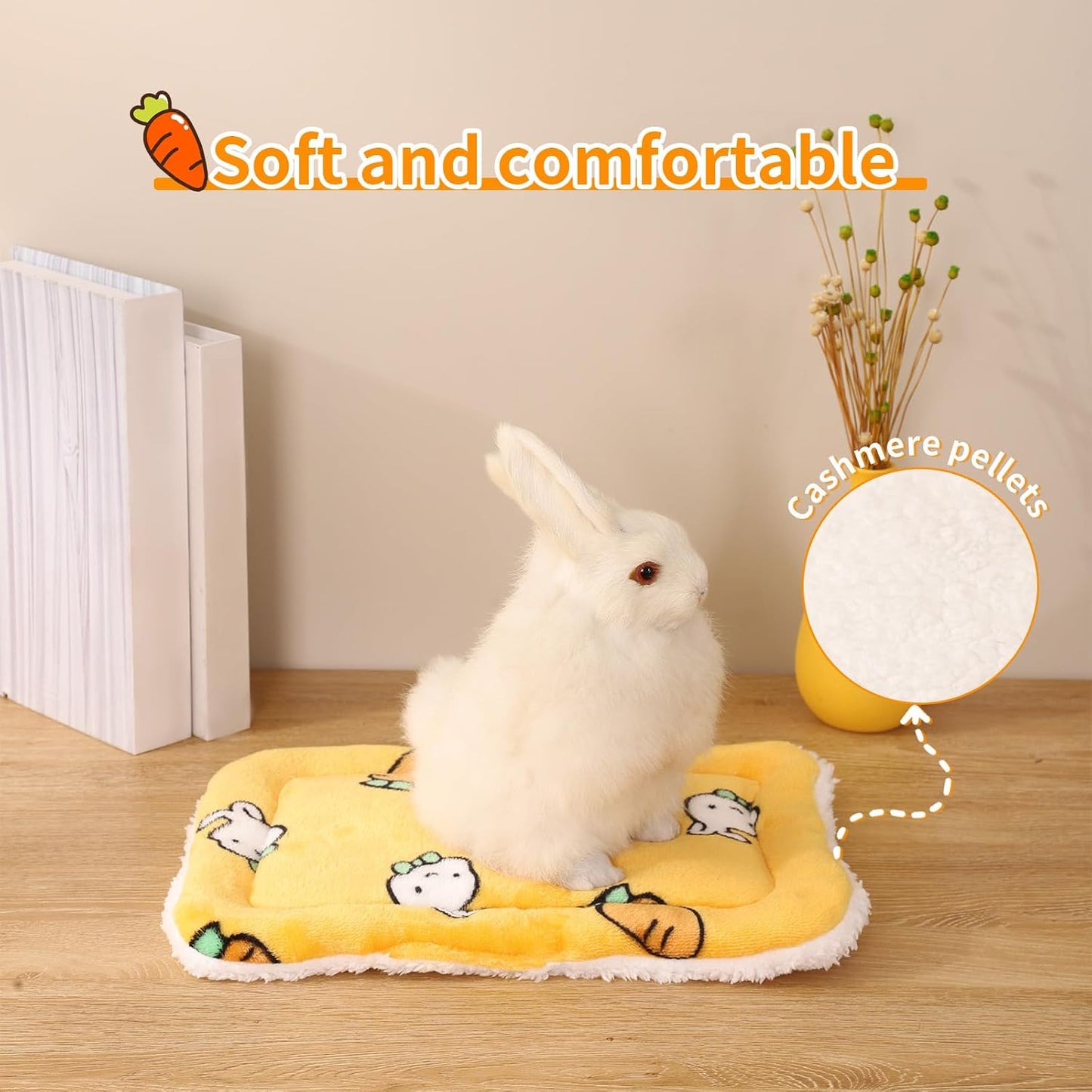 Bunny Bed for Rabbits Indoor - Soft Washable Guinea Pig Bed with Cashmere Pellets Multi-Size Small Animal Bed (S/M/L) for Ferret Chinchilla Hamster Cozy Comfort Pet House (Yellow, Small)