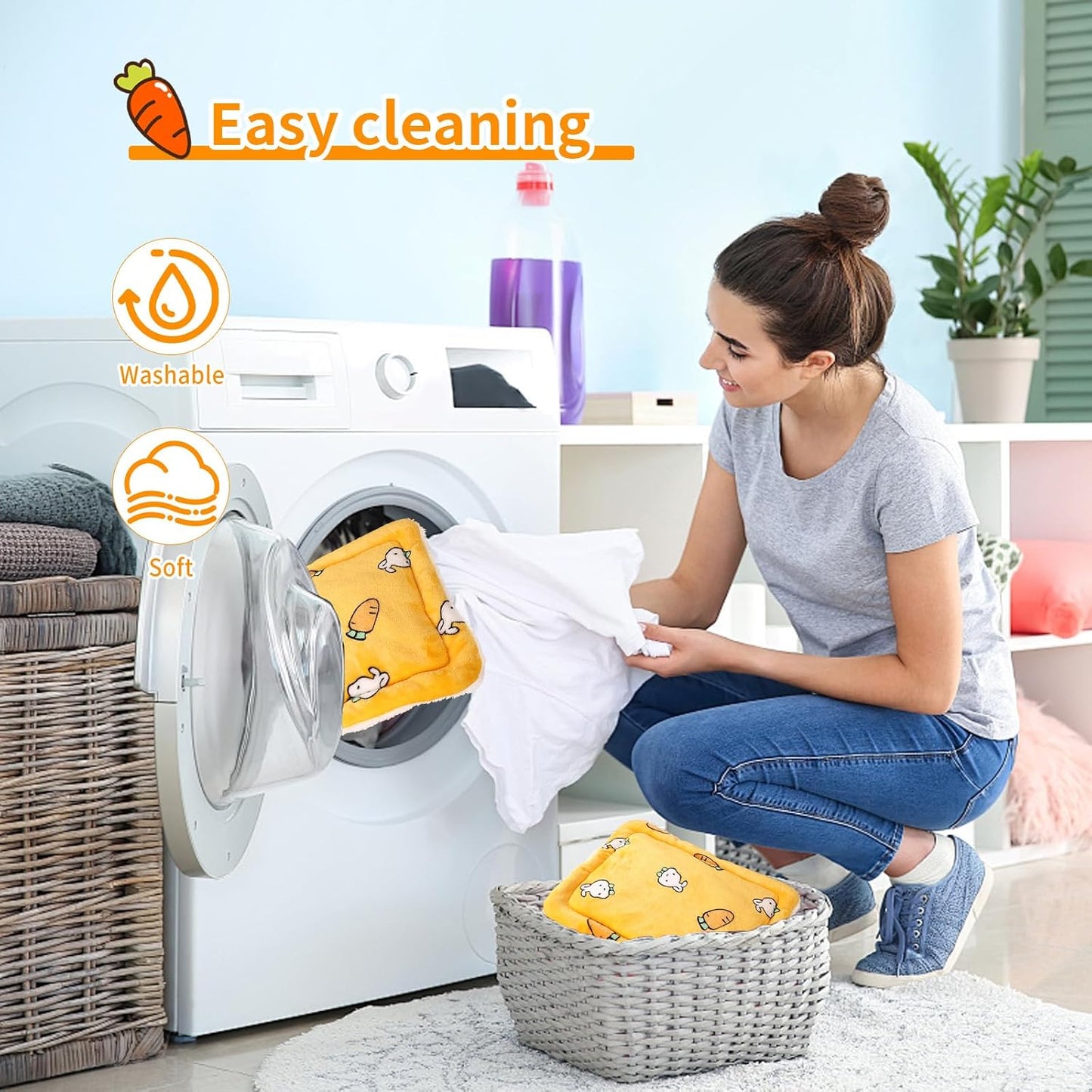 Bunny Bed for Rabbits Indoor - Soft Washable Guinea Pig Bed with Cashmere Pellets Multi-Size Small Animal Bed (S/M/L) for Ferret Chinchilla Hamster Cozy Comfort Pet House (Yellow, Small)