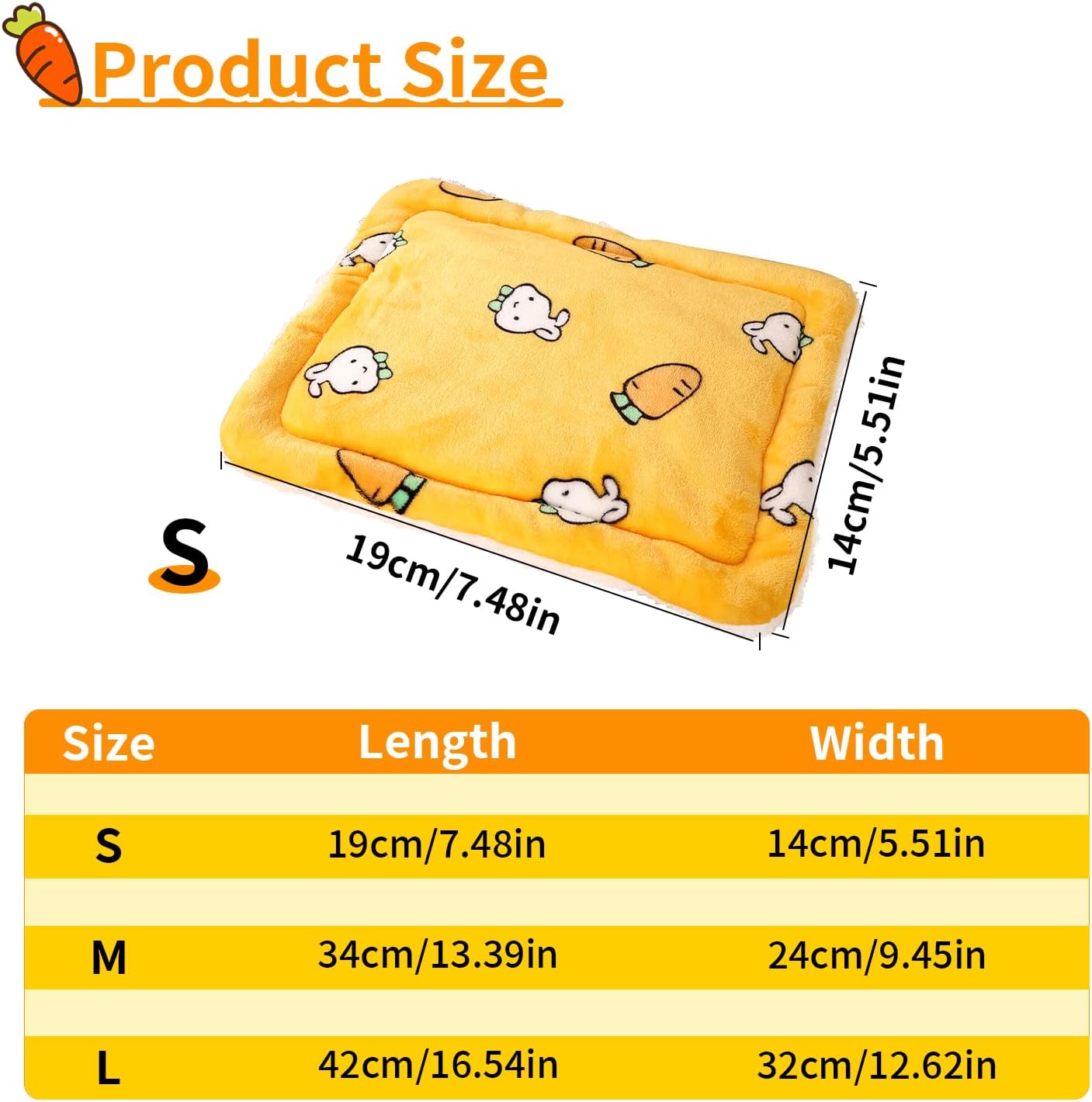 Bunny Bed for Rabbits Indoor - Soft Washable Guinea Pig Bed with Cashmere Pellets Multi-Size Small Animal Bed (S/M/L) for Ferret Chinchilla Hamster Cozy Comfort Pet House (Yellow, Small)