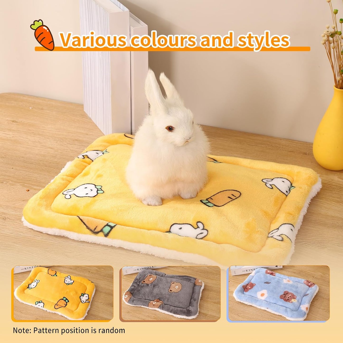 Bunny Bed for Rabbits Indoor - Soft Washable Guinea Pig Bed with Cashmere Pellets Multi-Size Small Animal Bed (S/M/L) for Ferret Chinchilla Hamster Cozy Comfort Pet House (Yellow, Small)
