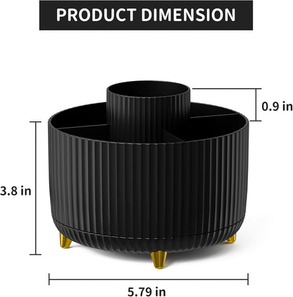 Desk Organizer, 360-Degree Rotating Pen Holder, Desk Organizers and Accessories with 5 Compartments Pencil Holder, Art Supply Storage Box Caddy for Office, Home (Yellow)