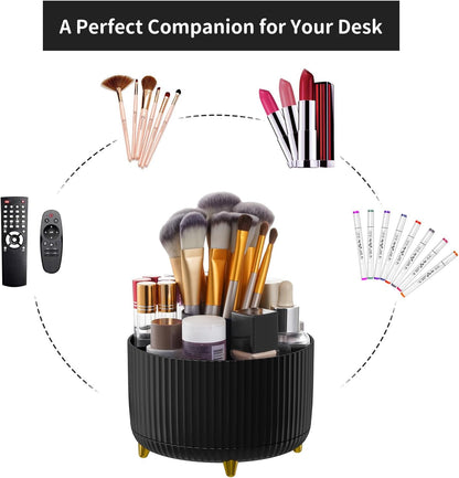Desk Organizer, 360-Degree Rotating Pen Holder, Desk Organizers and Accessories with 5 Compartments Pencil Holder, Art Supply Storage Box Caddy for Office, Home (Yellow)