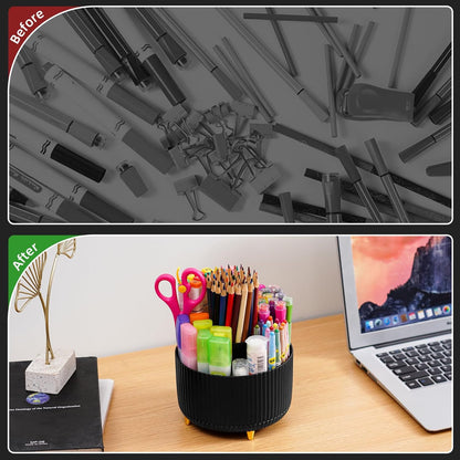 Desk Organizer, 360-Degree Rotating Pen Holder, Desk Organizers and Accessories with 5 Compartments Pencil Holder, Art Supply Storage Box Caddy for Office, Home (Yellow)