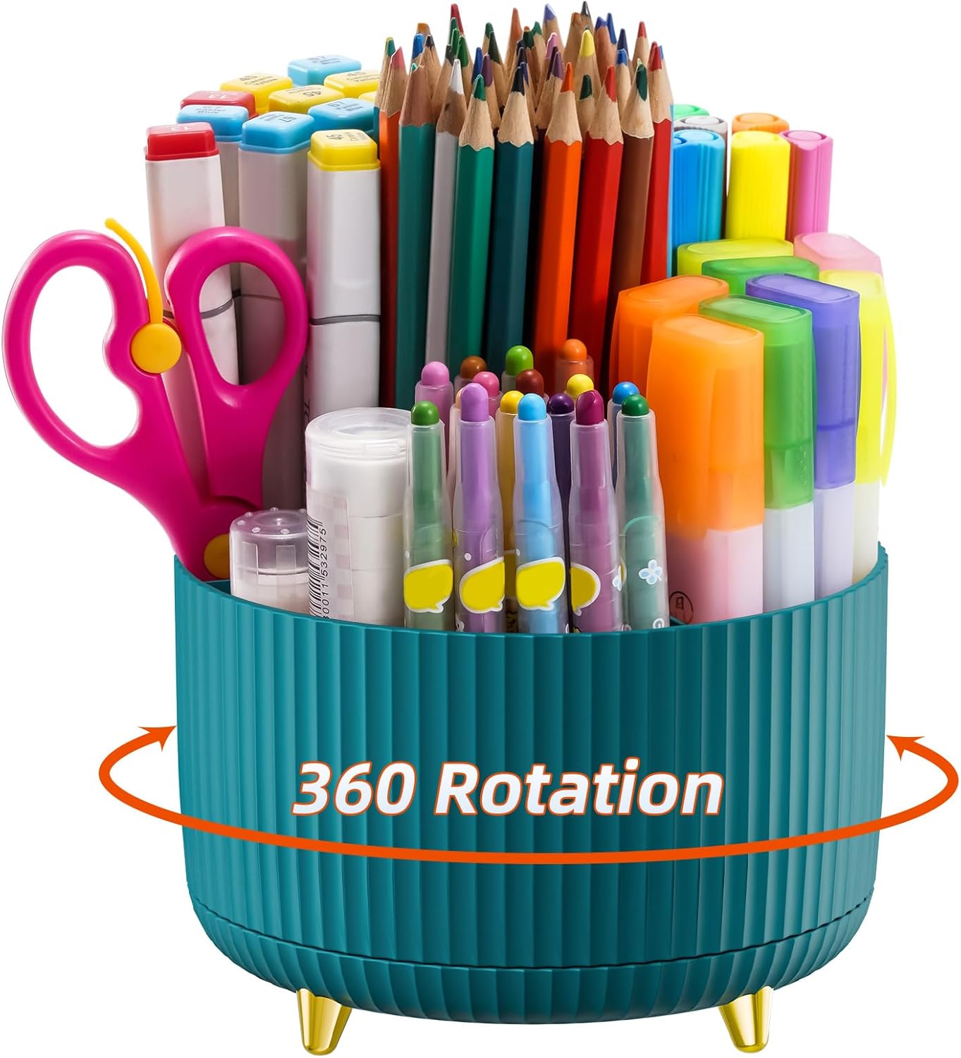 Desk Organizer, 360-Degree Rotating Pen Holder, Desk Organizers and Accessories with 5 Compartments Pencil Holder, Art Supply Storage Box Caddy for Office, Home (Yellow)