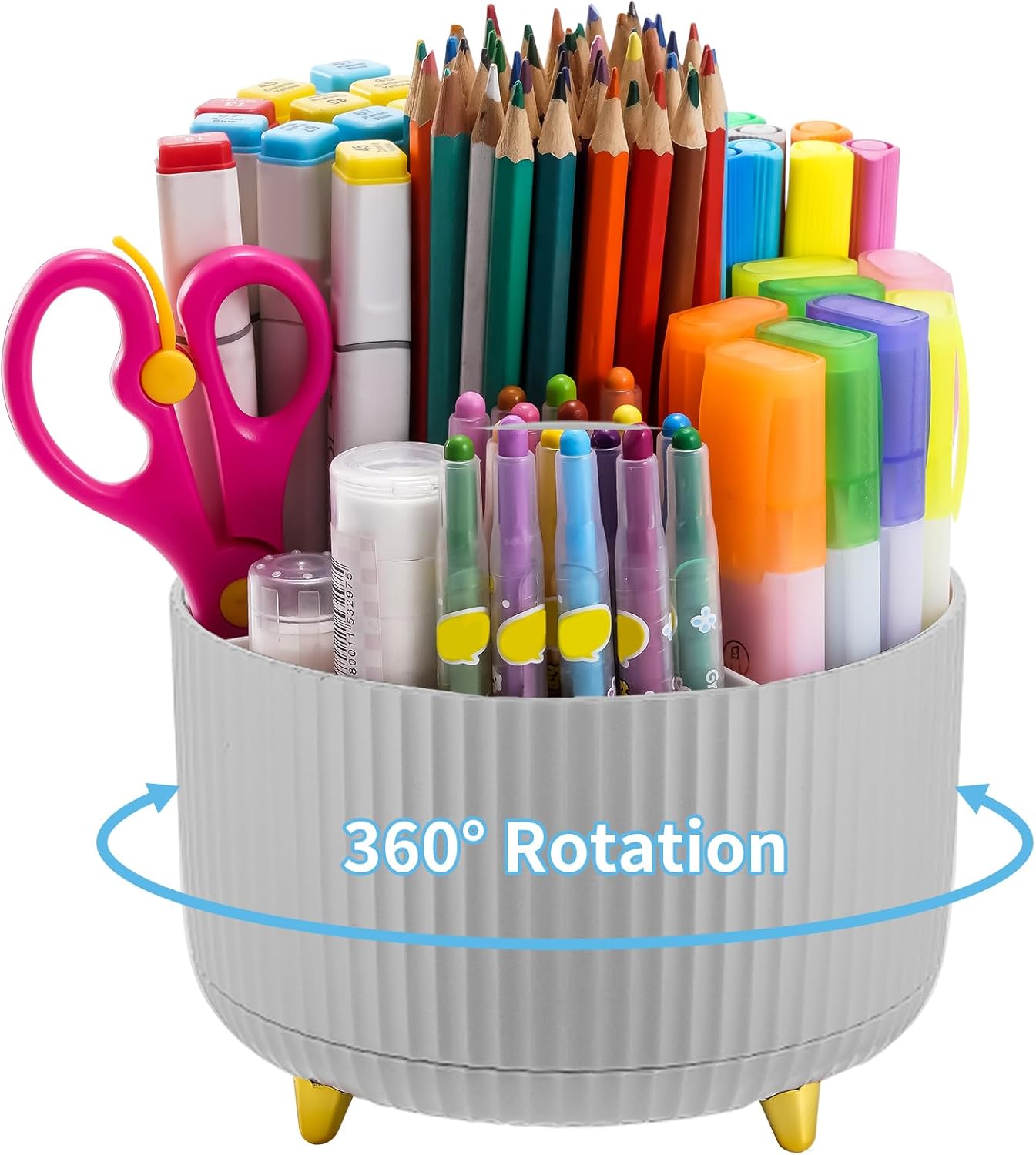 Desk Organizer, 360-Degree Rotating Pen Holder, Desk Organizers and Accessories with 5 Compartments Pencil Holder, Art Supply Storage Box Caddy for Office, Home (Yellow)