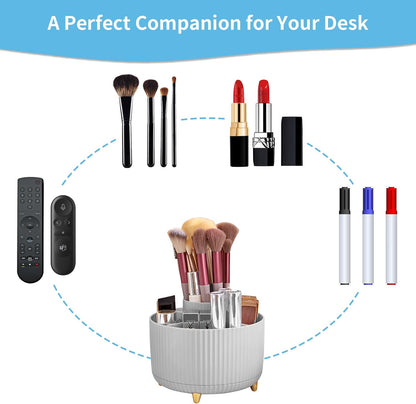Desk Organizer, 360-Degree Rotating Pen Holder, Desk Organizers and Accessories with 5 Compartments Pencil Holder, Art Supply Storage Box Caddy for Office, Home (Yellow)