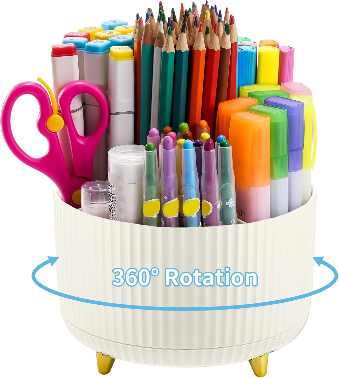 Desk Organizer, 360-Degree Rotating Pen Holder, Desk Organizers and Accessories with 5 Compartments Pencil Holder, Art Supply Storage Box Caddy for Office, Home (Yellow)