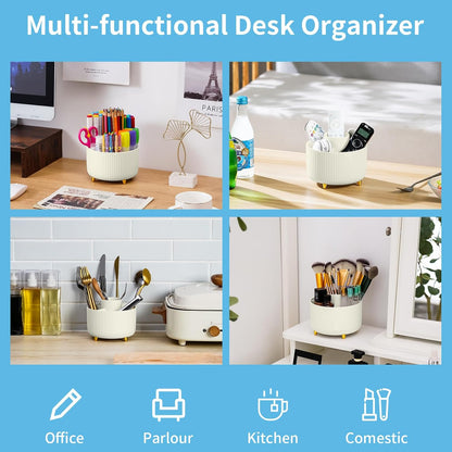 Desk Organizer, 360-Degree Rotating Pen Holder, Desk Organizers and Accessories with 5 Compartments Pencil Holder, Art Supply Storage Box Caddy for Office, Home (Yellow)