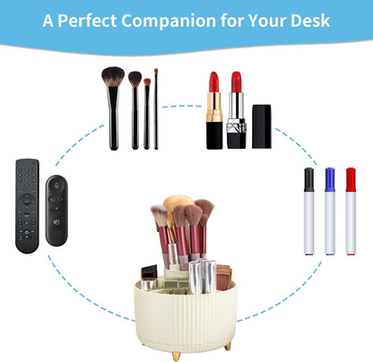 Desk Organizer, 360-Degree Rotating Pen Holder, Desk Organizers and Accessories with 5 Compartments Pencil Holder, Art Supply Storage Box Caddy for Office, Home (Yellow)