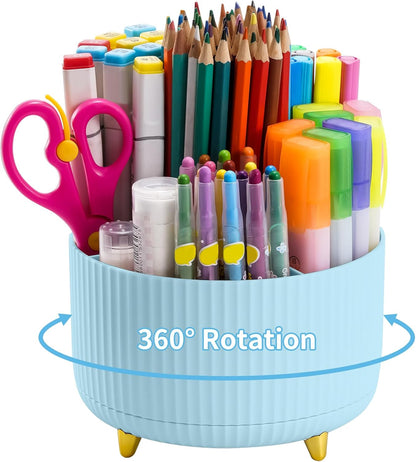 Desk Organizer, 360-Degree Rotating Pen Holder, Desk Organizers and Accessories with 5 Compartments Pencil Holder, Art Supply Storage Box Caddy for Office, Home (Yellow)