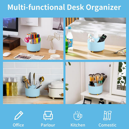 Desk Organizer, 360-Degree Rotating Pen Holder, Desk Organizers and Accessories with 5 Compartments Pencil Holder, Art Supply Storage Box Caddy for Office, Home (Yellow)