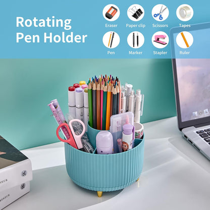 Desk Organizer, 360-Degree Rotating Pen Holder, Desk Organizers and Accessories with 5 Compartments Pencil Holder, Art Supply Storage Box Caddy for Office, Home (Yellow)