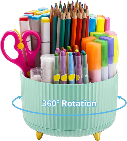 Desk Organizer, 360-Degree Rotating Pen Holder, Desk Organizers and Accessories with 5 Compartments Pencil Holder, Art Supply Storage Box Caddy for Office, Home (Yellow)